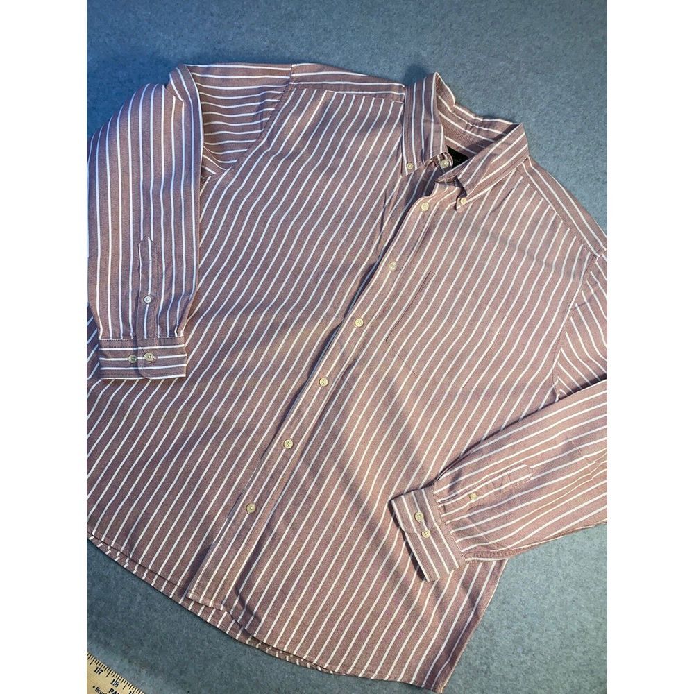 Eddie Bauer Relaxed Fit Button Up Shirt Mens Size XL Striped Red/white
